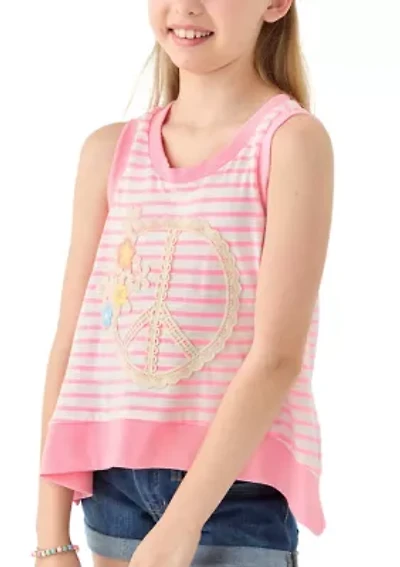 Girls 7-16 Striped Lace Peace Sign Graphic Pullover