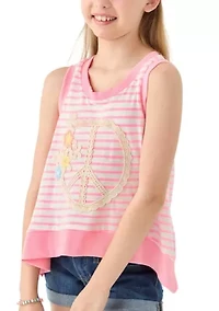 Girls 7-16 Striped Lace Peace Sign Graphic Pullover