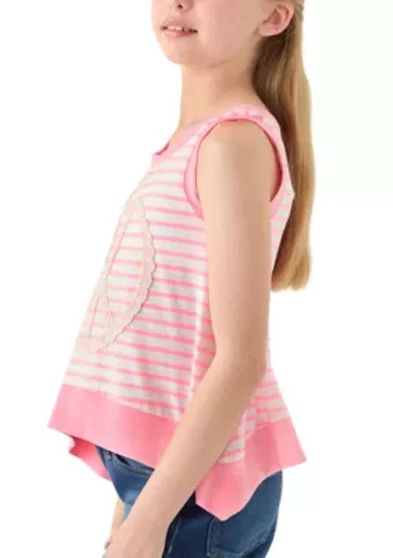 Girls 7-16 Striped Lace Peace Sign Graphic Pullover