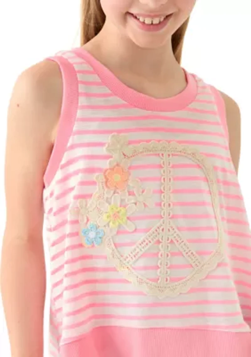 Girls 7-16 Striped Lace Peace Sign Graphic Pullover