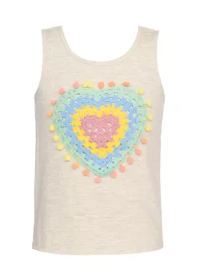 Girls 7-16 Pastel Crochet and Pom Heart Tank Top