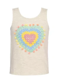 Girls 7-16 Pastel Crochet and Pom Heart Tank Top