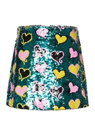 Girls 7-16 Sequined Heart Printed Skirt