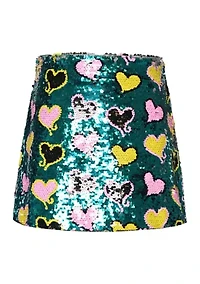 Girls 7-16 Sequined Heart Printed Skirt