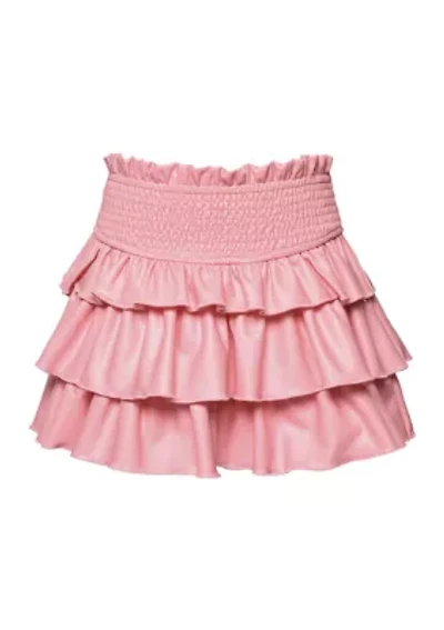 Girls 7-16 Faux Leather Smocked Tiered Skirt