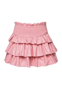 Girls 7-16 Faux Leather Smocked Tiered Skirt