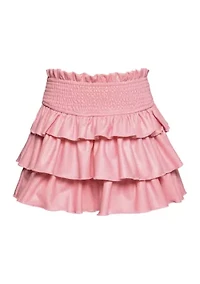 Girls 7-16 Faux Leather Smocked Tiered Skirt