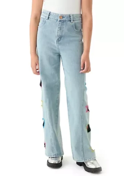 Girls 7-16 Stonewashed Wide Leg Jeans