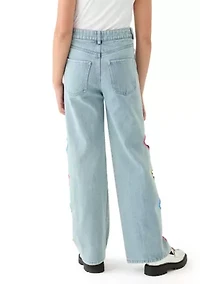 Girls 7-16 Stonewashed Wide Leg Jeans