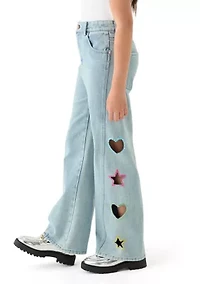 Girls 7-16 Stonewashed Wide Leg Jeans