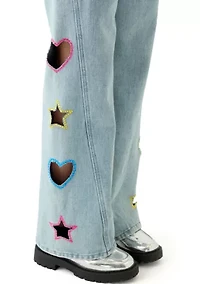 Girls 7-16 Stonewashed Wide Leg Jeans
