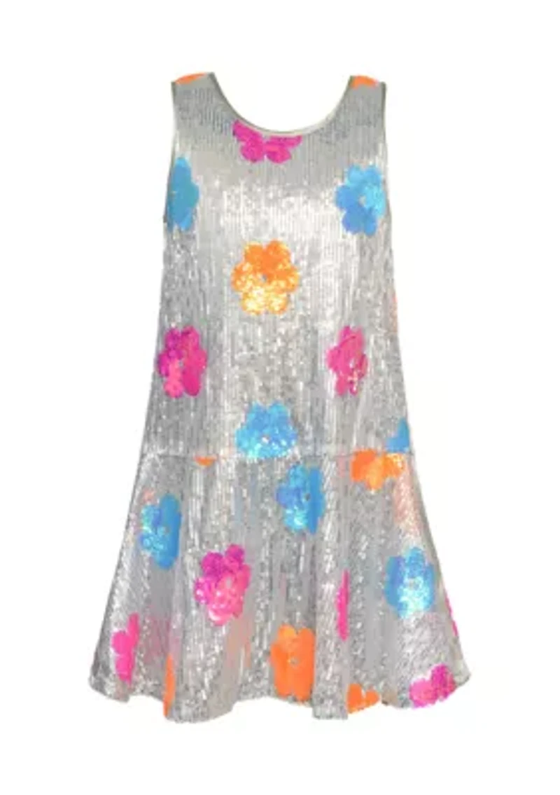 Girls 7-16 Neon Flowers Sequin Dress