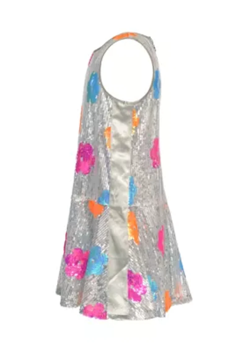 Girls 7-16 Neon Flowers Sequin Dress
