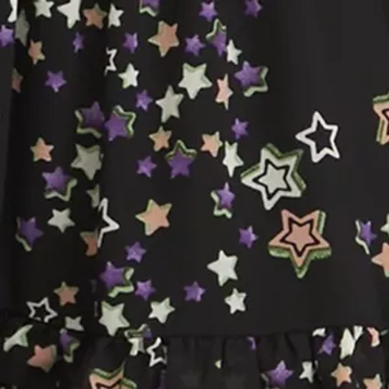 Girls 7-16 Long Sleeve Star Print Dress with Smocked Waist