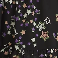 Girls 7-16 Long Sleeve Star Print Dress with Smocked Waist