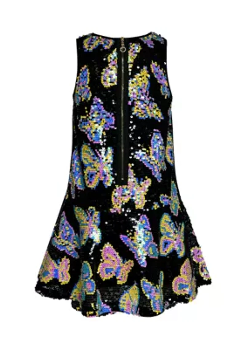 Girls 7-16 Sequin Butterfly Printed Dress