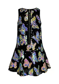 Girls 7-16 Sequin Butterfly Printed Dress
