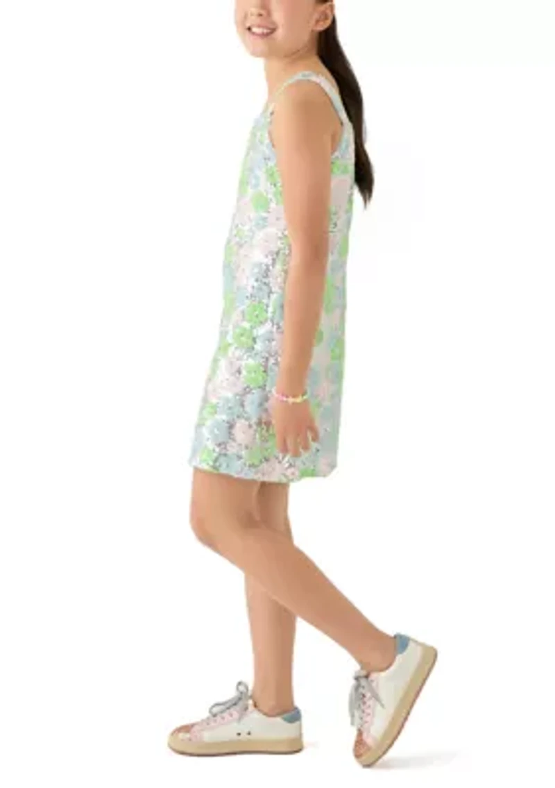 Girls 7-16 Pastel Floral Printed Sequin Dress