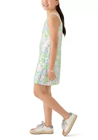 Girls 7-16 Pastel Floral Printed Sequin Dress