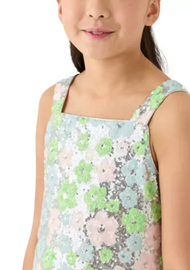 Girls 7-16 Pastel Floral Printed Sequin Dress