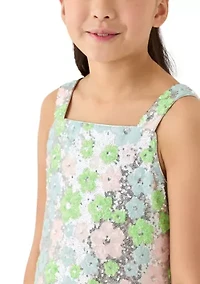 Girls 7-16 Pastel Floral Printed Sequin Dress