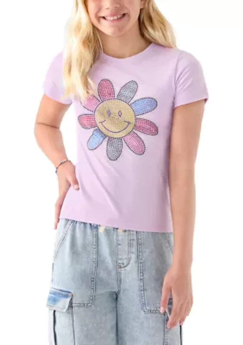 Girls 7-16 Smiley Flower Shirt
