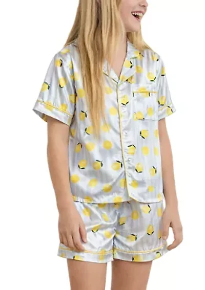 Girls 7-16 Satin Lemon Striped Pajama Set
