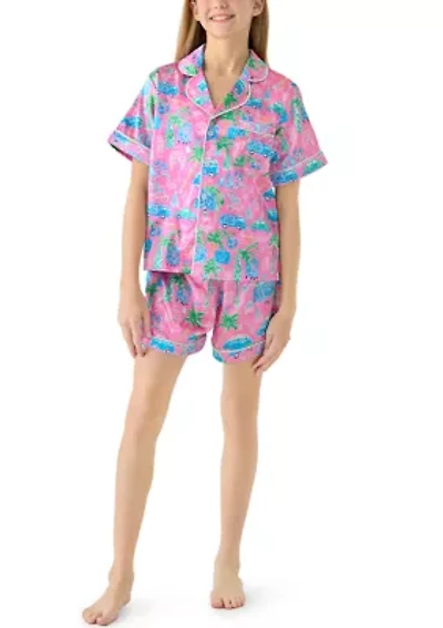 Girls 7-16 Tropical Print Coat Front Short Set