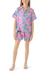 Girls 7-16 Tropical Print Coat Front Short Set