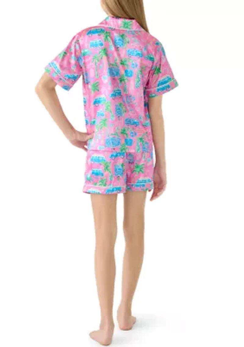 Girls 7-16 Tropical Print Coat Front Short Set