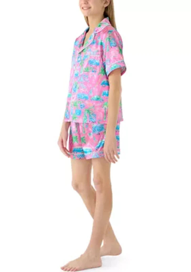 Girls 7-16 Tropical Print Coat Front Short Set