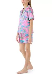 Girls 7-16 Tropical Print Coat Front Short Set