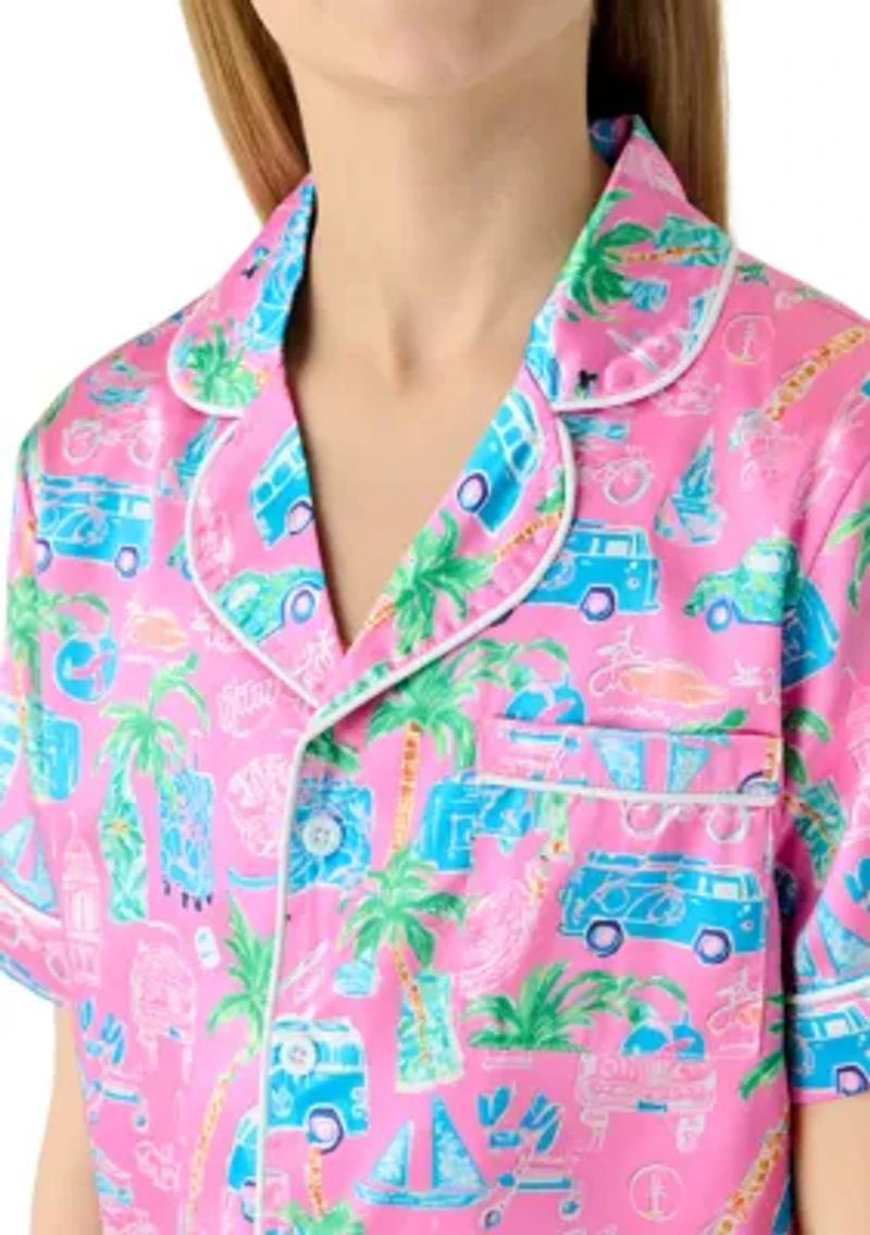 Girls 7-16 Tropical Print Coat Front Short Set