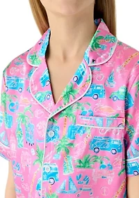 Girls 7-16 Tropical Print Coat Front Short Set