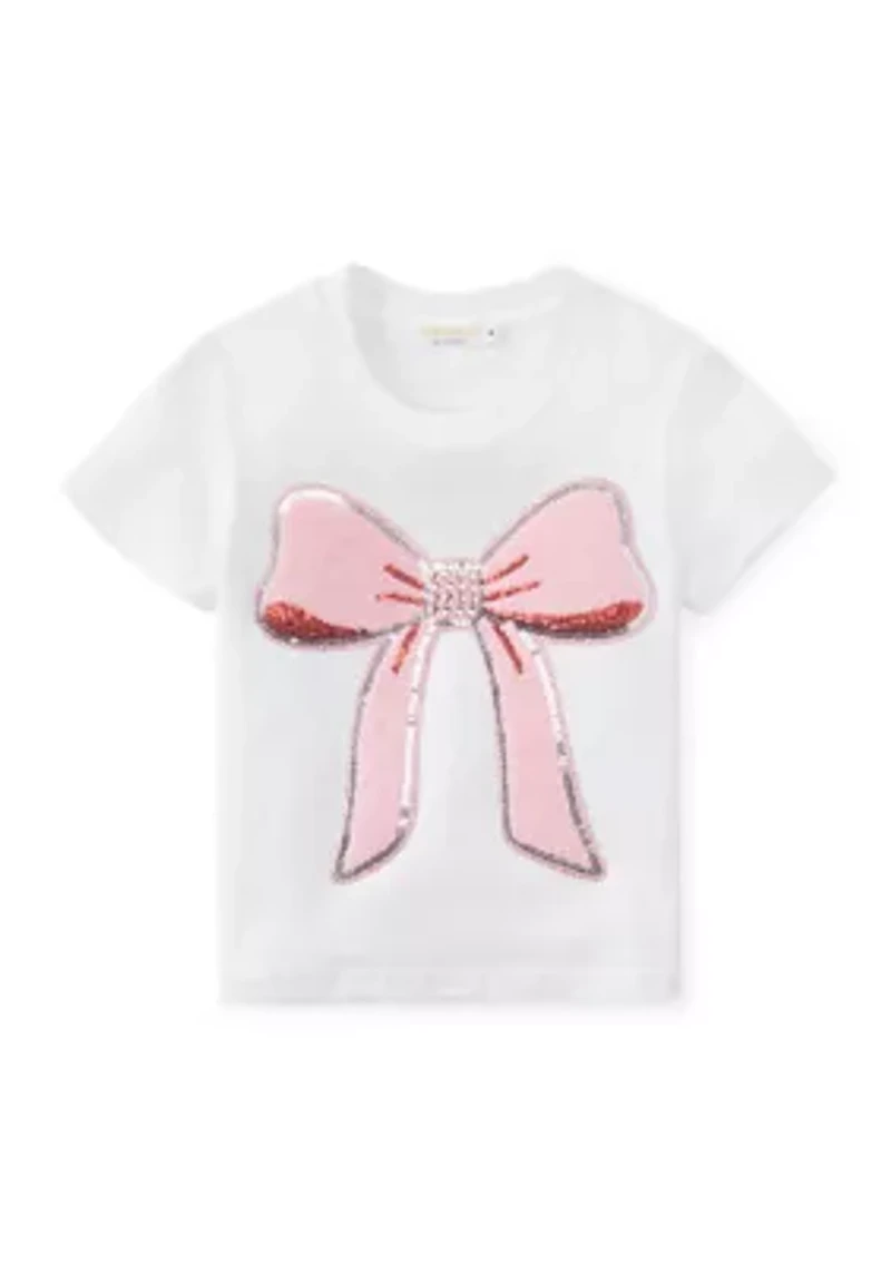 Girls 7-16 Big Chenille Bow with Rhinestones Graphic T-Shirt