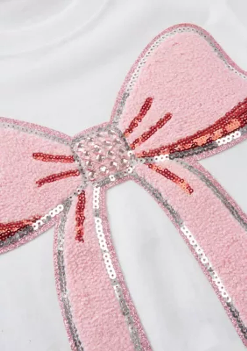 Girls 7-16 Big Chenille Bow with Rhinestones Graphic T-Shirt