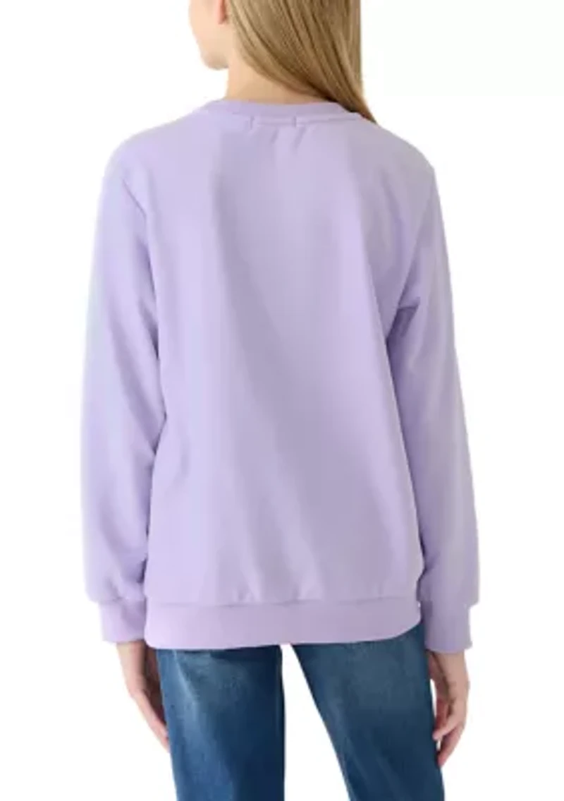 Girls 7-16 Heart Stars On Crewneck Sweater