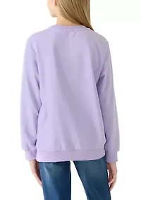 Girls 7-16 Heart Stars On Crewneck Sweater