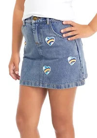 Girls 7-16 Denim Cargo Skort with Heart Appliqués