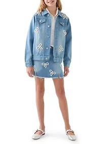Girls 7-16 Bows Denim Jacket