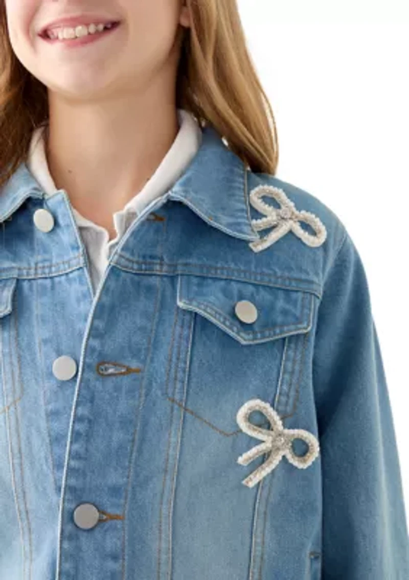 Girls 7-16 Bows Denim Jacket