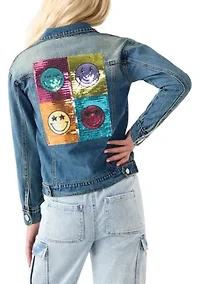 Girls 7-16 Smiles Sequin Patch Denim Jacket