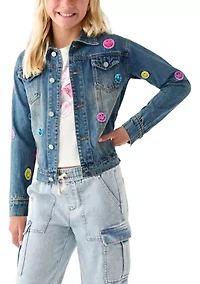 Girls 7-16 Smiles Sequin Patch Denim Jacket