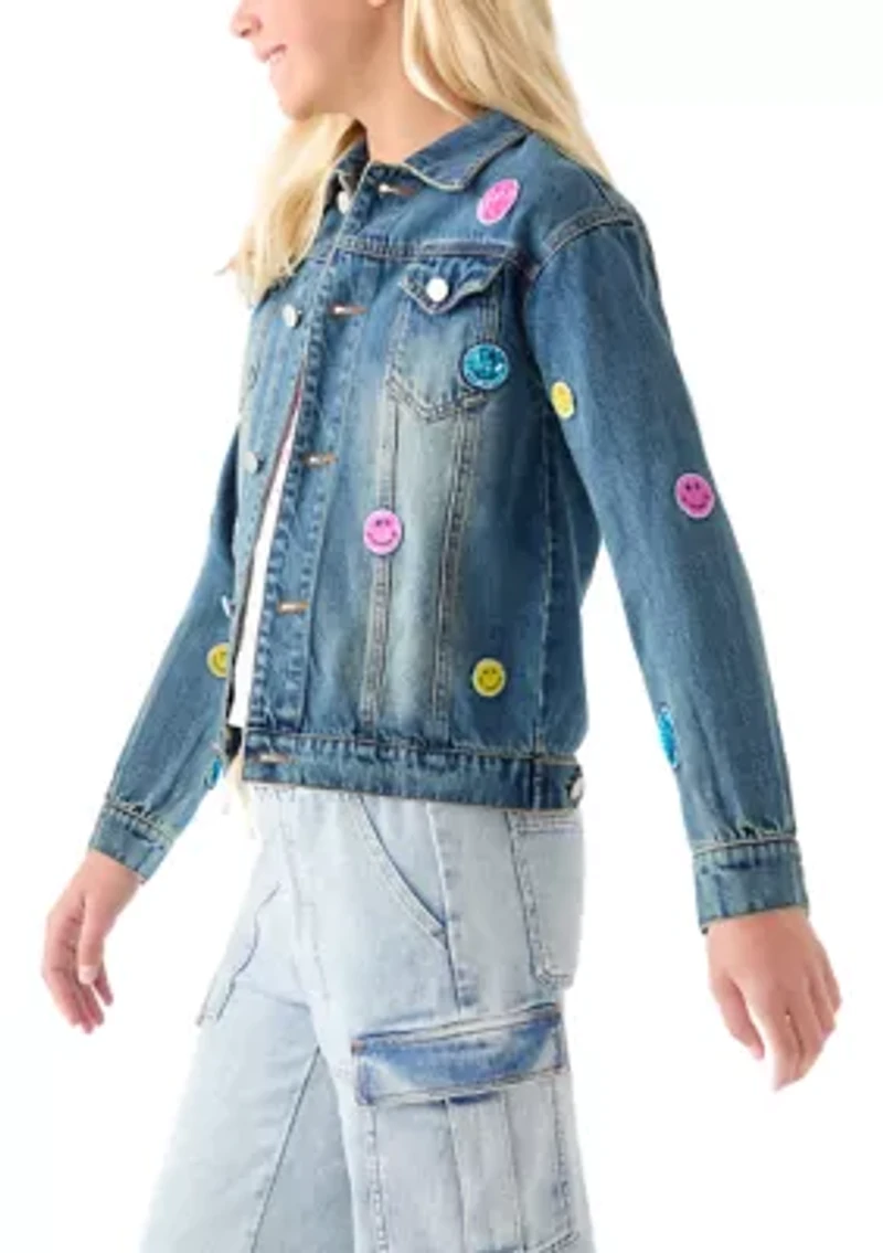 Girls 7-16 Smiles Sequin Patch Denim Jacket