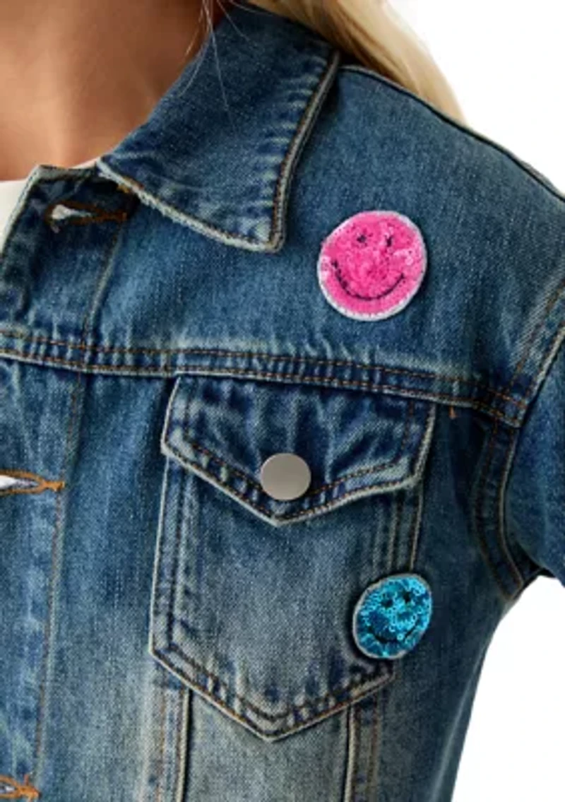 Girls 7-16 Smiles Sequin Patch Denim Jacket