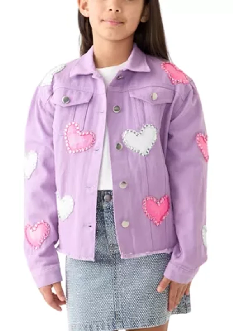 Girls 7-16 Denim Jacket with Heart Appliqué