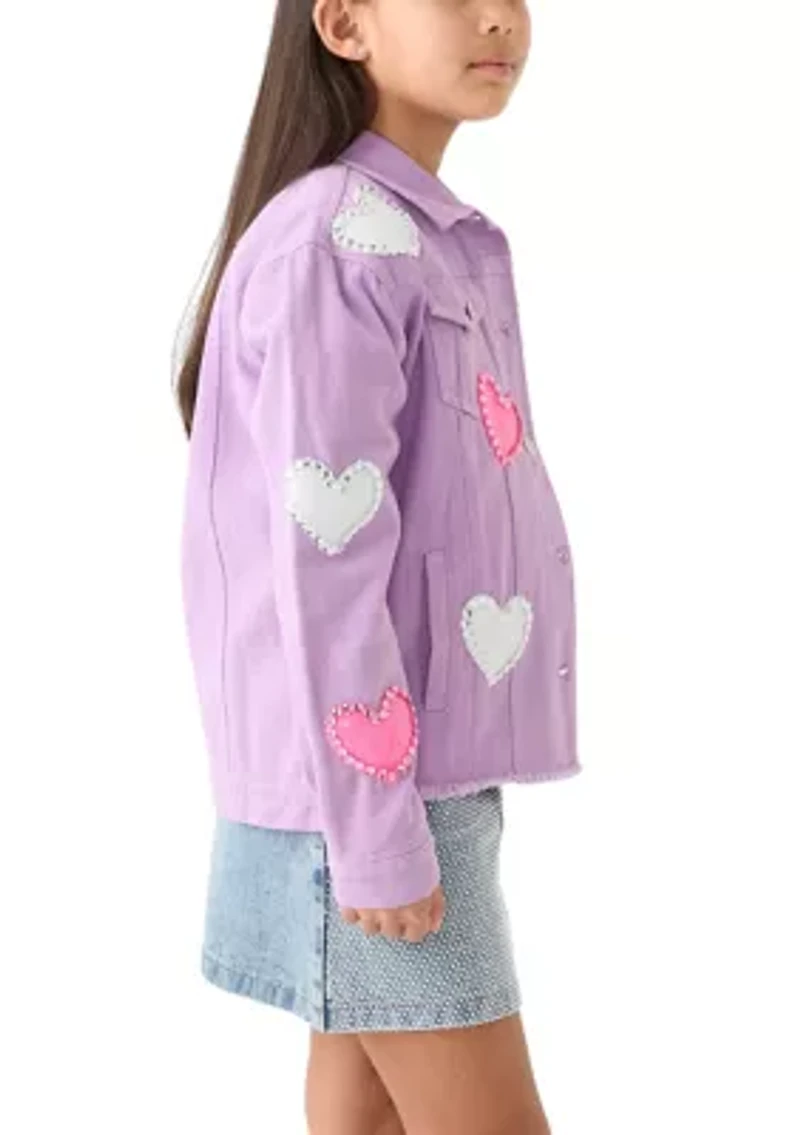 Girls 7-16 Denim Jacket with Heart Appliqué