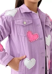 Girls 7-16 Denim Jacket with Heart Appliqué