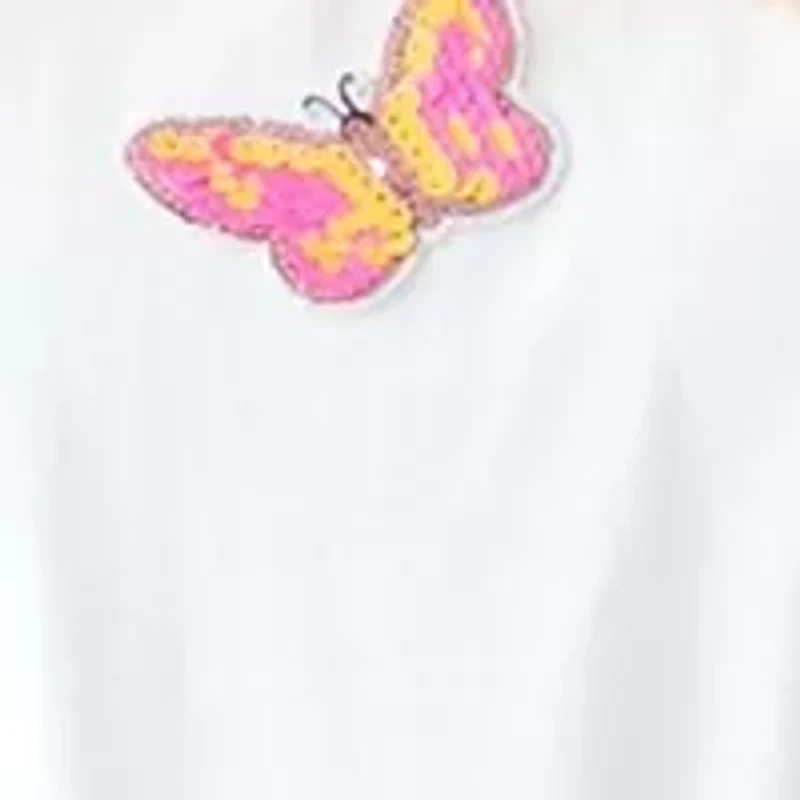 Girls 7-16 Butterfly Sequin Printed Top and Shorts Set