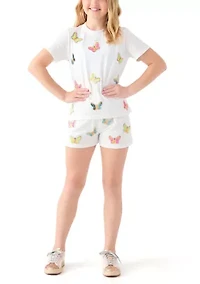 Girls 7-16 Butterfly Sequin Printed Top and Shorts Set